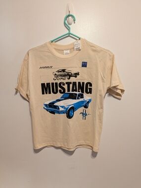 Ford Mustang Tee in Cream and Blue Graphic